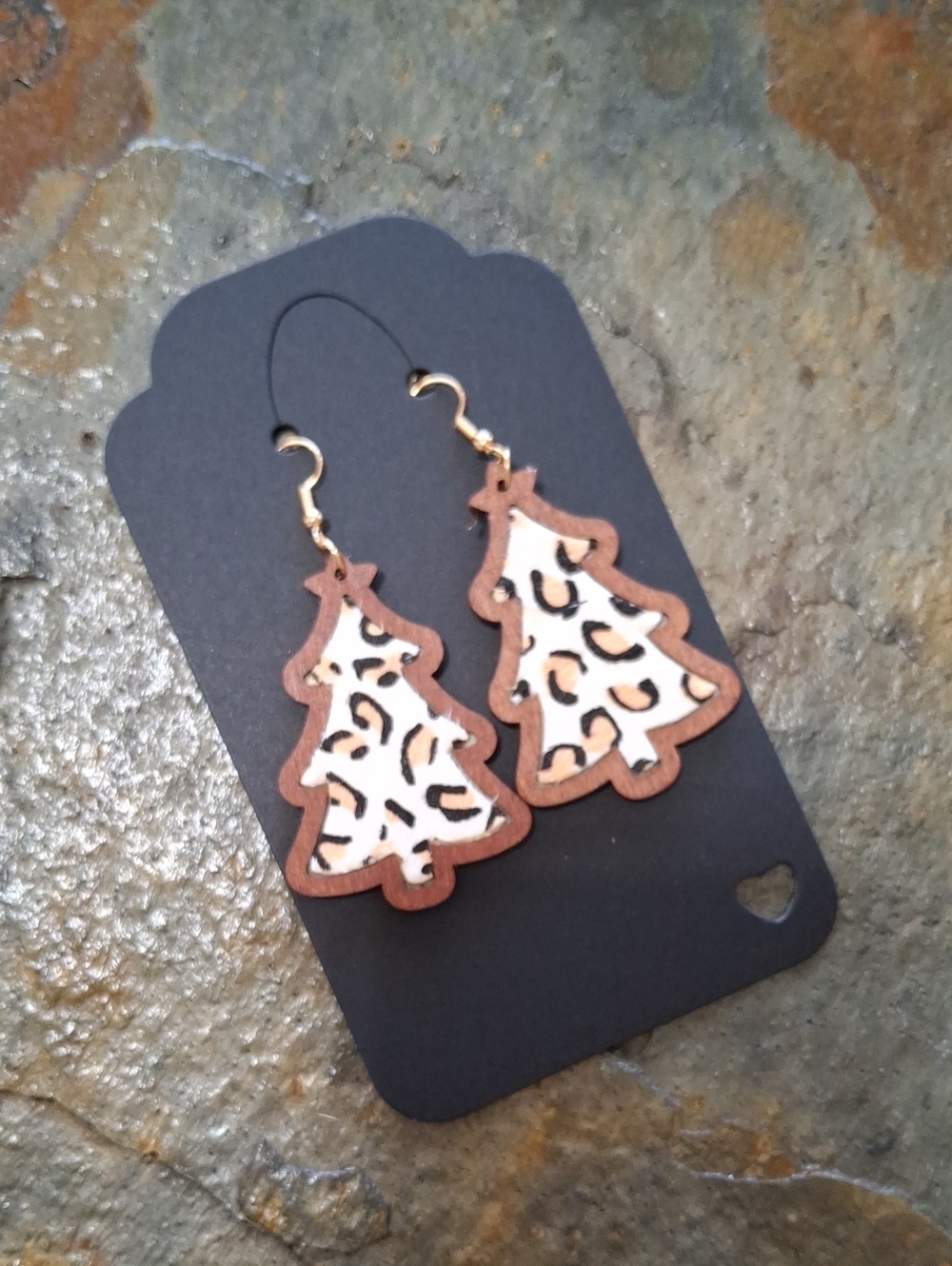 Leopard Print Horse Hair Wooden Tree Earrings